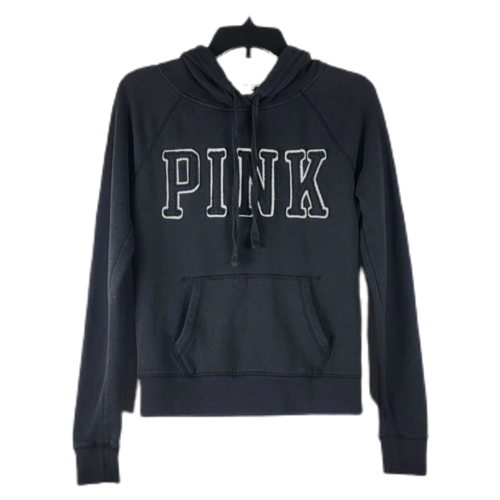 PINK XS Black Hoodie with White Accent Logo Lettering